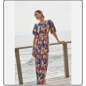 Beach Riot x Anthropologie Tropical Maxi Dress with Back Cut Out Size Small